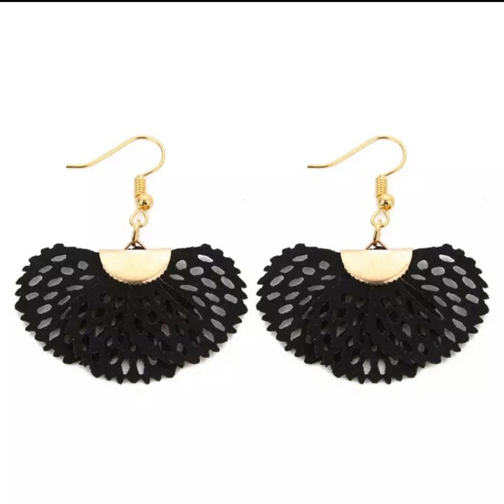 Black Leather Fanned Out Earrings